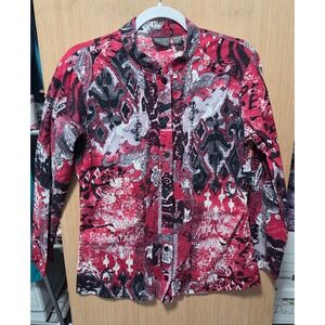 Additions by Chico's Size 1/M Ladies Abstract‎ Print Button Down Pintuck Blouse